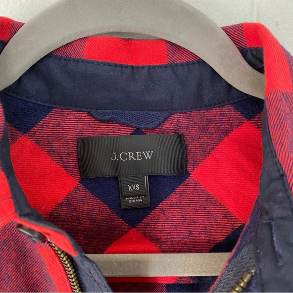 J.Crew Womens Top Sz XXS Buffalo Check Plaid Red Blue Flannel 1/2 zip B4937 * - Picture 8 of 16